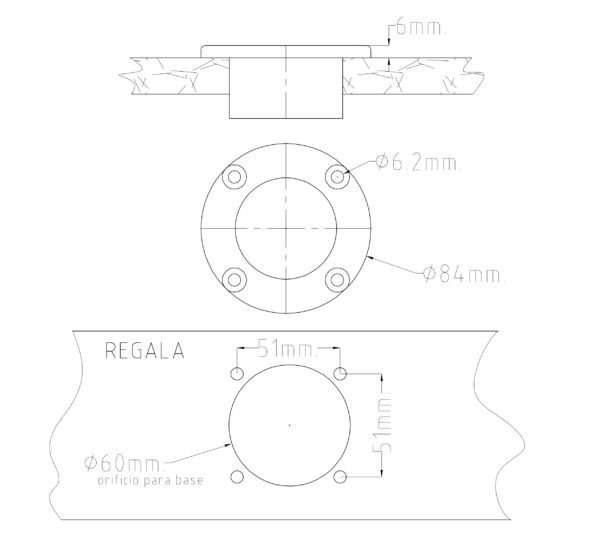 Base para portacañas incrustada inox MACIZA